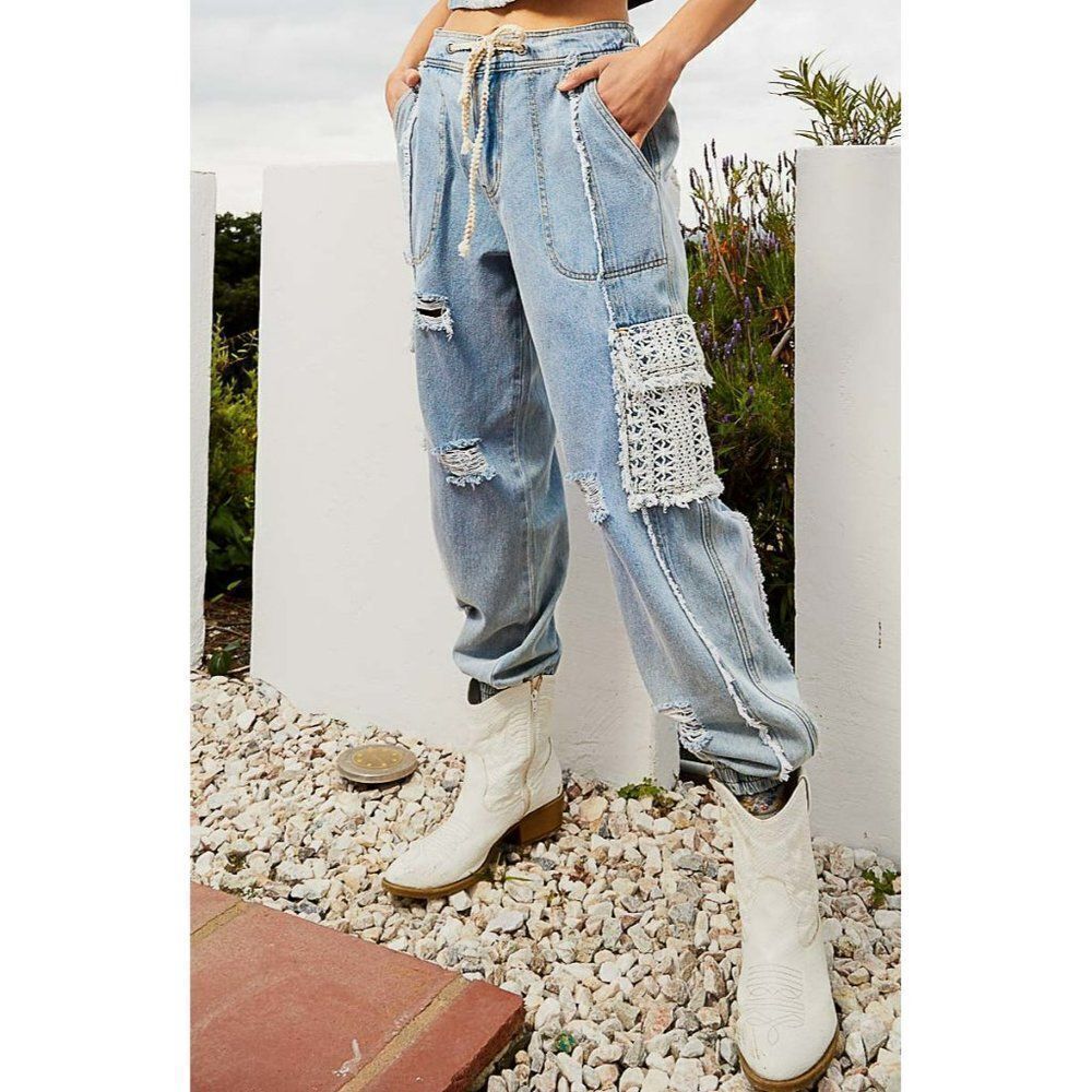POL Leila Crochet Pocket Denim Joggers SMP494 - Picture 2 of 8